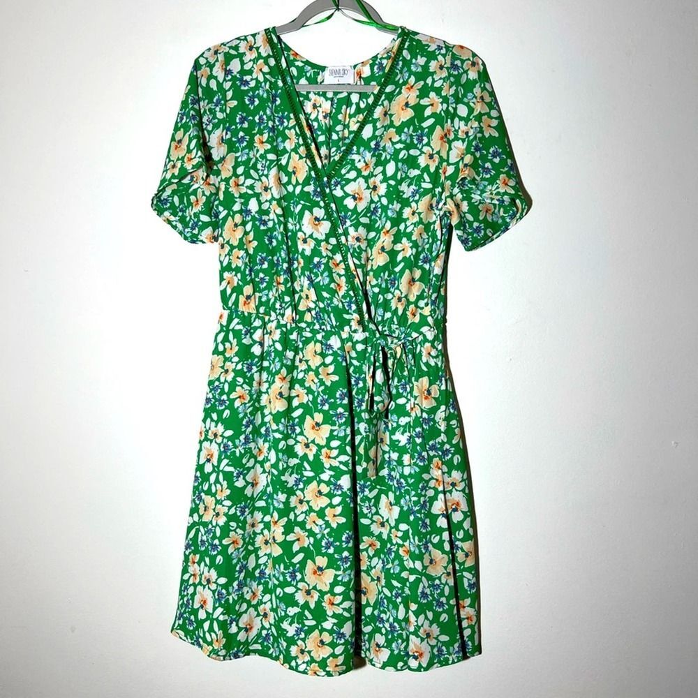 Sienna Sky Green Faux Wrap Floral Dress Women's L